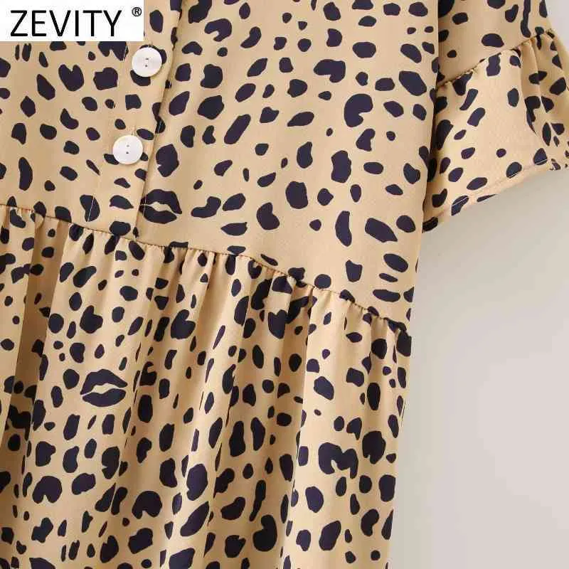 Frauen Vintage V-ausschnitt Leopard Print Hemd Kleid Chic Weibliche Schmetterling Hülse Casual Slim A-linie Vestido DS5089 210416