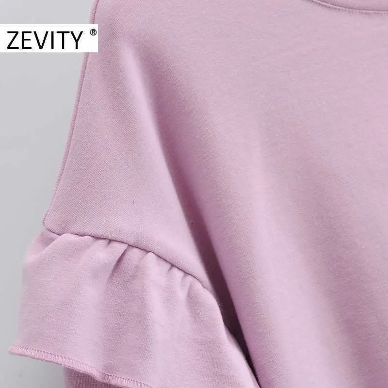 Zevity Moda donna increspature manica lunga casual felpe larghe femme basic o collo felpe il tempo libero chic pullover top S403 210603