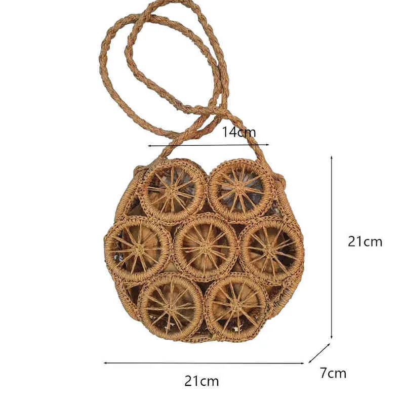 Shoppingkassar Straw Beach Handgjorda vävt rund Rattan med fläta Kvinnor Sommar Bali Böhmen Skulder Hollow Crossbody Purses220307