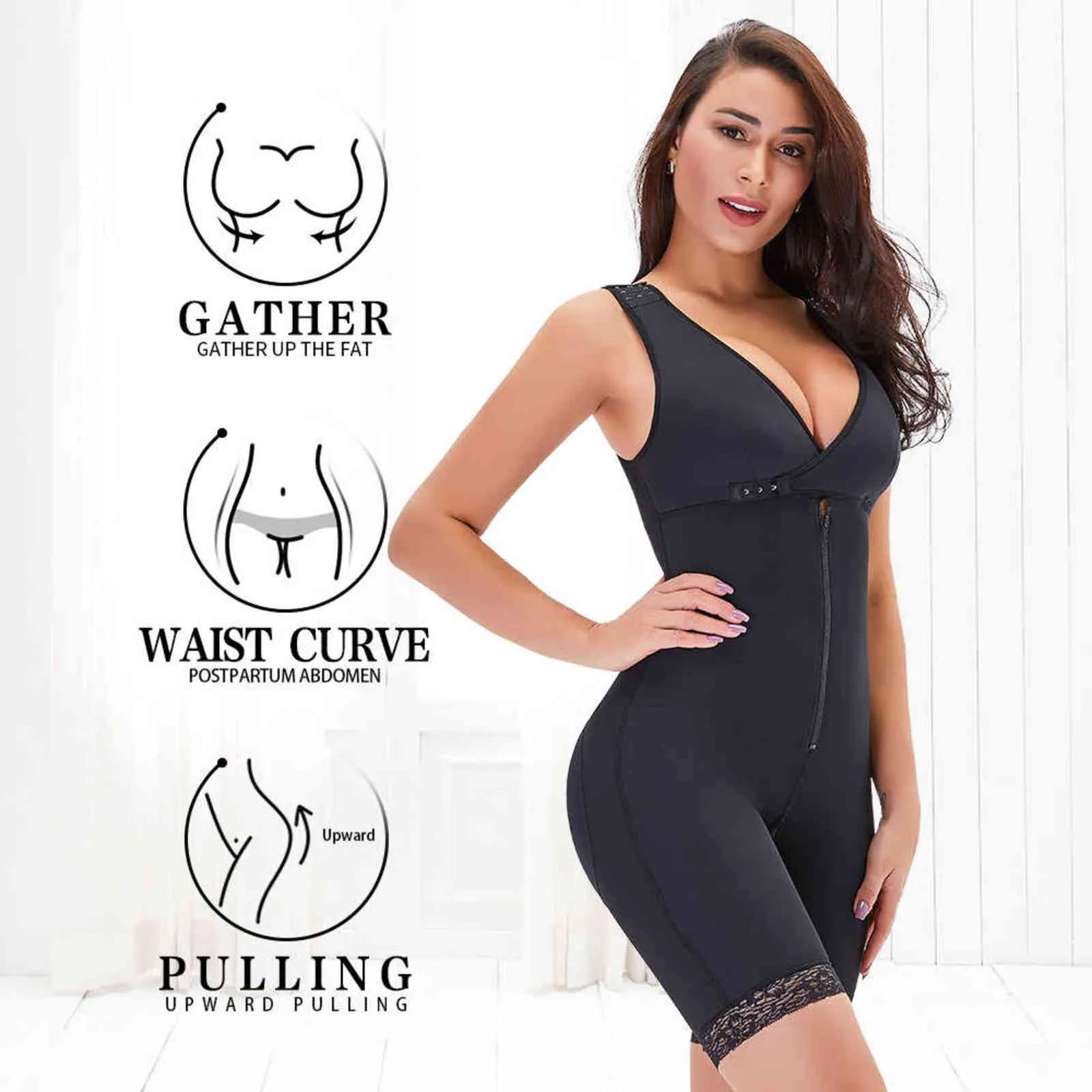 Body Shaper Donna Dimagrante Shapewear Guaina con apertura sul cavallo Overbust Corsetto Vita Trainer Gaine Full Bodyshaper 211112