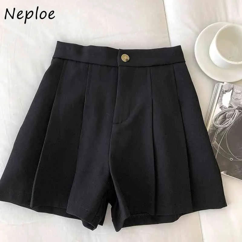 Neploe Vita alta Hip Pleat Design Pantaloncini sottili Feminino Primavera Estate Solid Short Femme Simple Soft Work Style Ol 210510