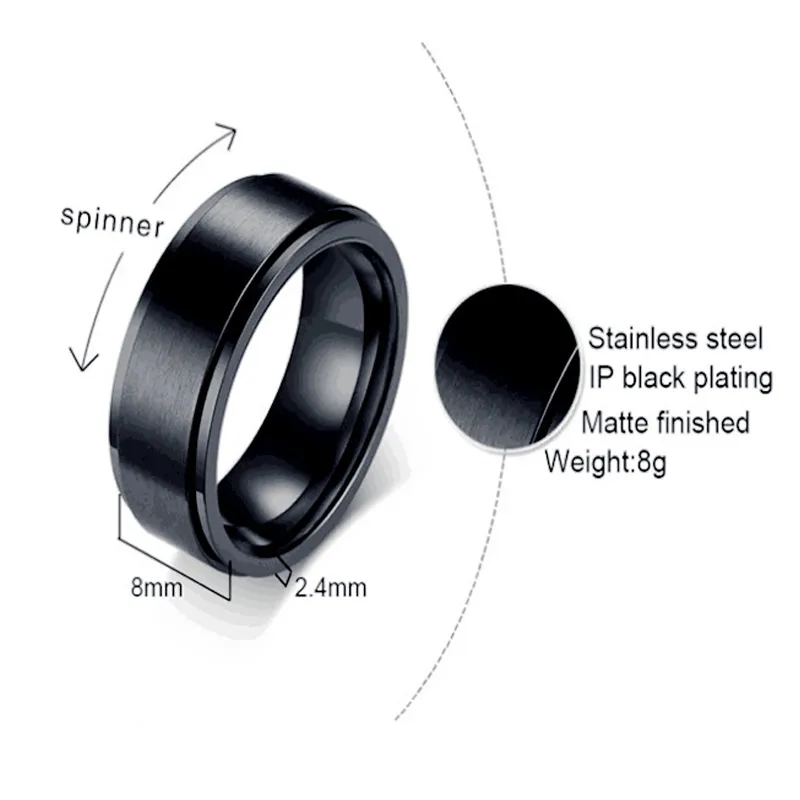 Titanium Steel Spinner Anxiety Ring for Women Men Rotate 8MM Punk Antistress Mens Rings Jewelry Accessories Anillos Hombre9878947