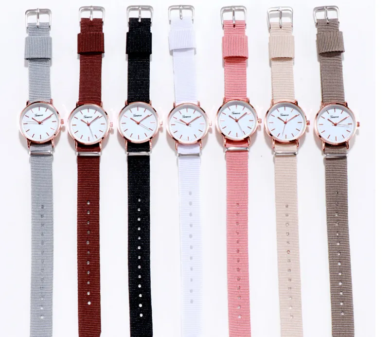 Cały biały kwarc nylonowy panie oglądają żeńskie proste świeże dziewczyny zegarki analogowe klasyczne damskie zegarek 245W
