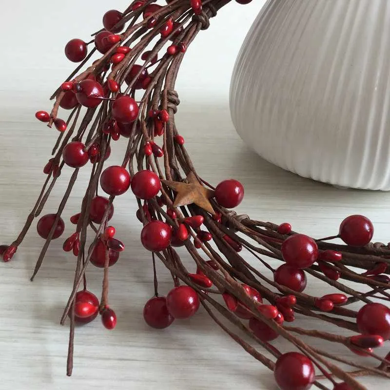 6 inch binnendiameter kunstmatige rode bes roestige ster kerstkrans kaars decoratie Q08129242561