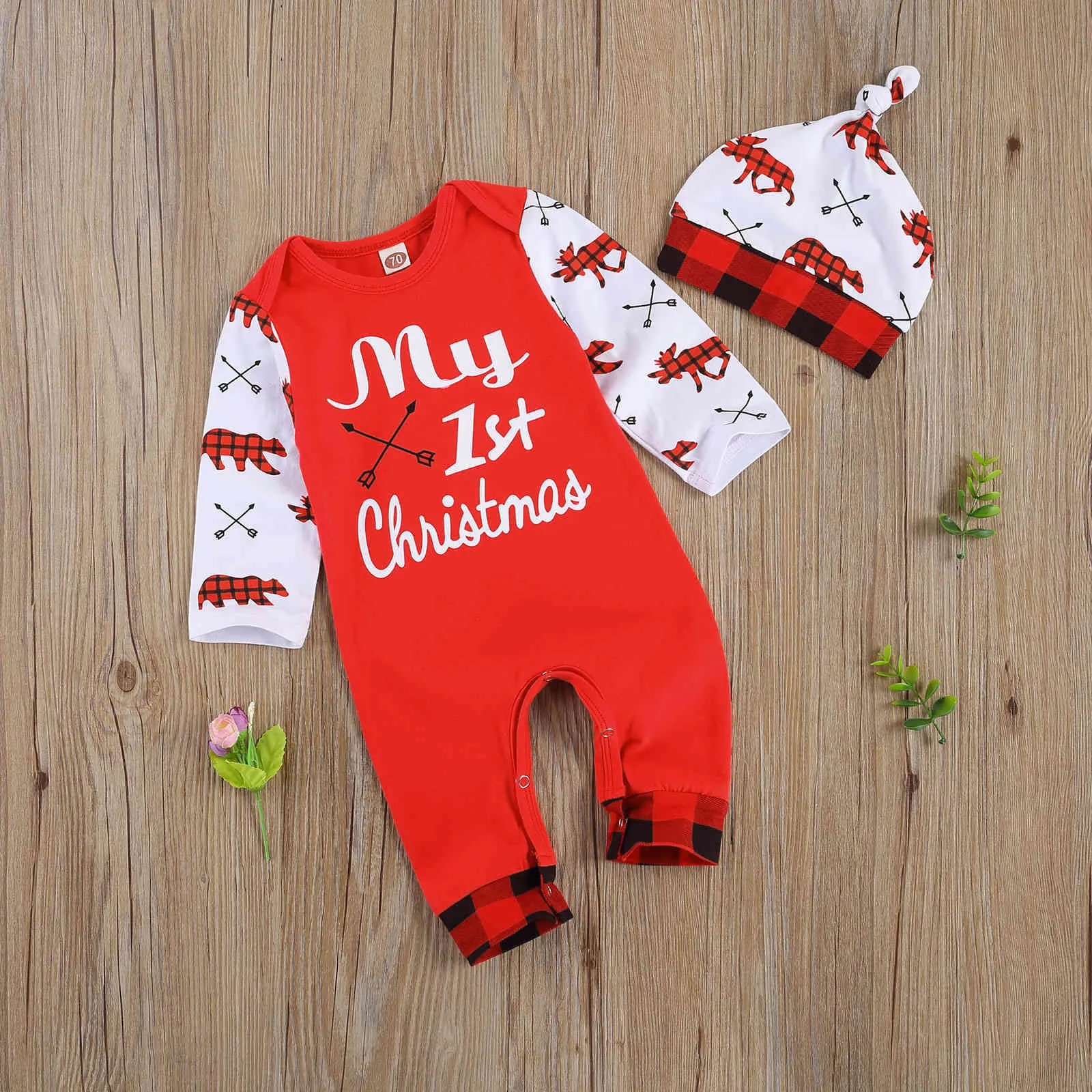 0-2Y mijn 1e kerstgeboren baby babyjongen jumpsuit cartoon herten lange mouw romper xmas kleding 210515