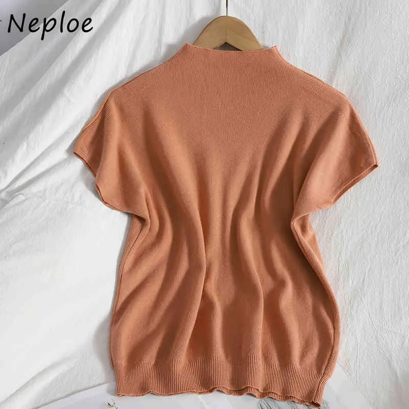 NELLOE O Pullover с коротким рукавом вязаный свитер Женщины Летняя конфета Цвет Pull Femme All Match Simple Sueter Mujer 210510