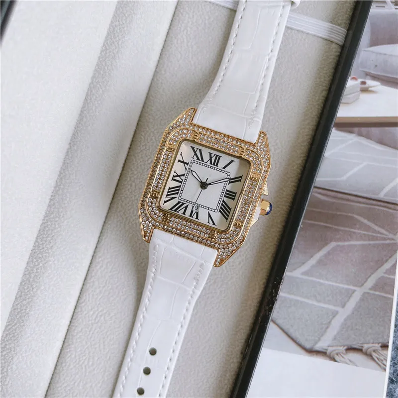 Marque de mode Regarde des femmes Girl Square Crystal Style High Quality Cuir Strap Wrist Watch CA57274N