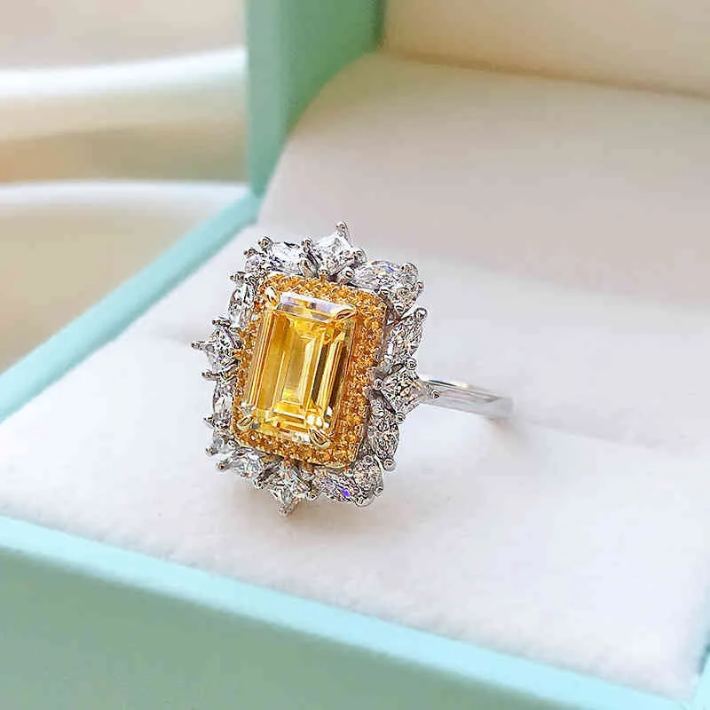 Wong Chuva Luxo 925 Sterling Prata Esmeralda Corte Criado Moissanite Casamento Noivado Clássico Mulheres Anéis de Jóias Fine