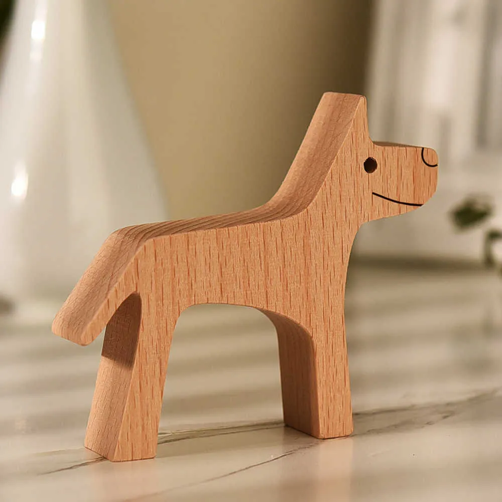 木のエコウッド犬の女性男彫刻の彫刻手サンディング木製のクラフトホームデスクの装飾ギフト女の子の子供のための贈り物210811