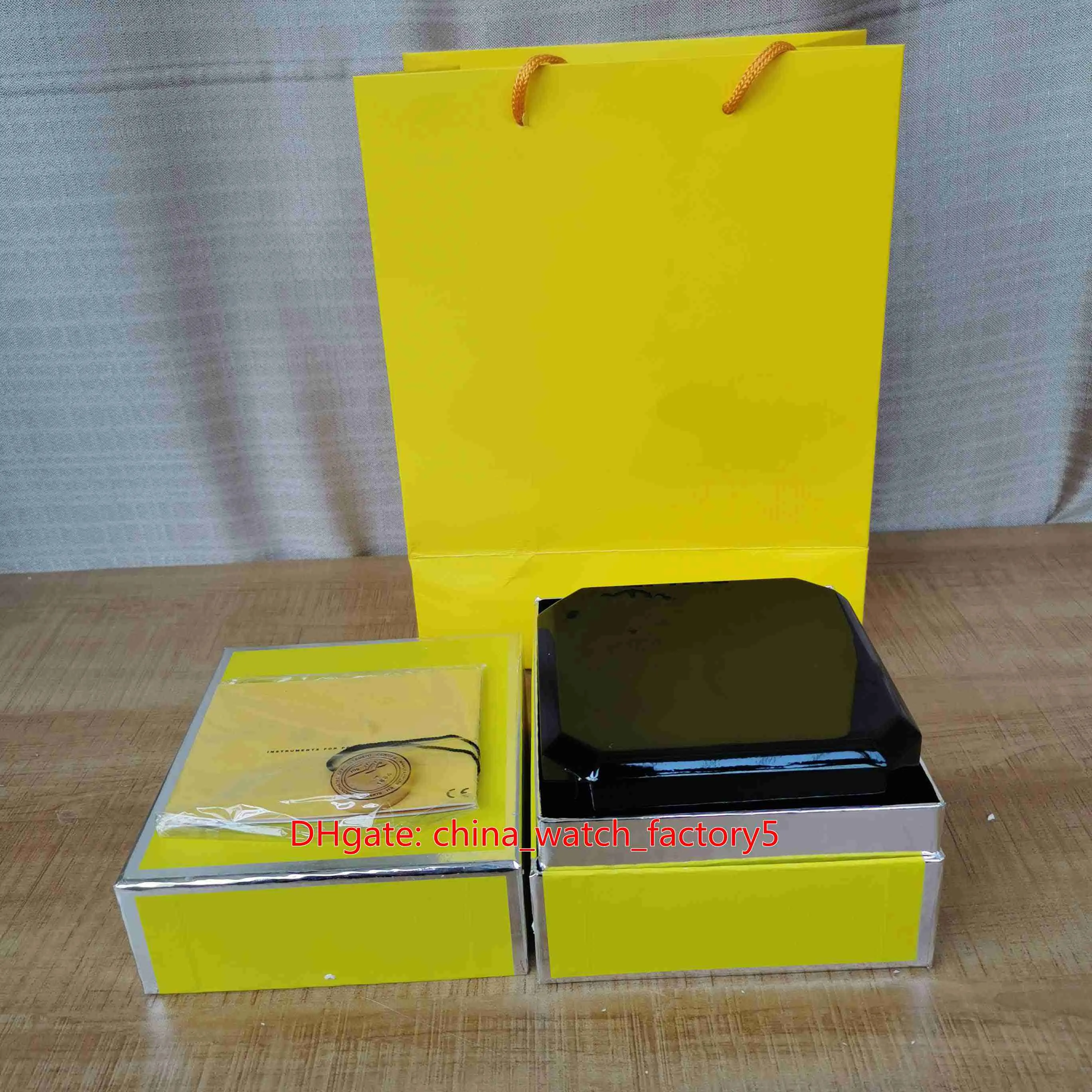 클래식 고품질 BL1884 시계 상자 패션 옐로우 시계 오리지널 상자 종이 크로노 스페이스 슈퍼 아벤 226f 용 목재 가죽 핸드백