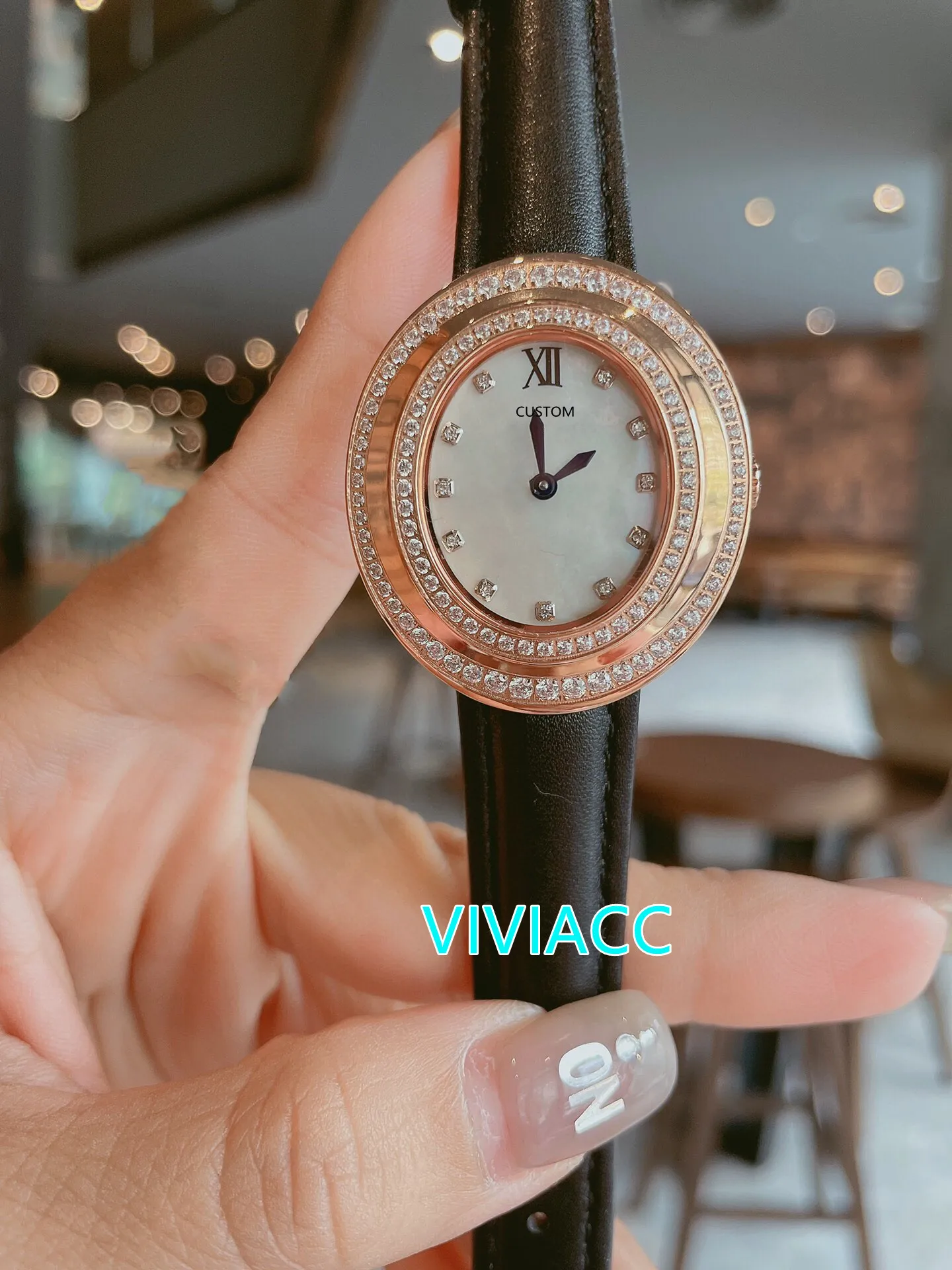 Relojes ovalados geométricos de moda para mujer, reloj de acero inoxidable con diamantes Cz, esfera de concha de perla Natural, reloj de cuarzo de 38mm