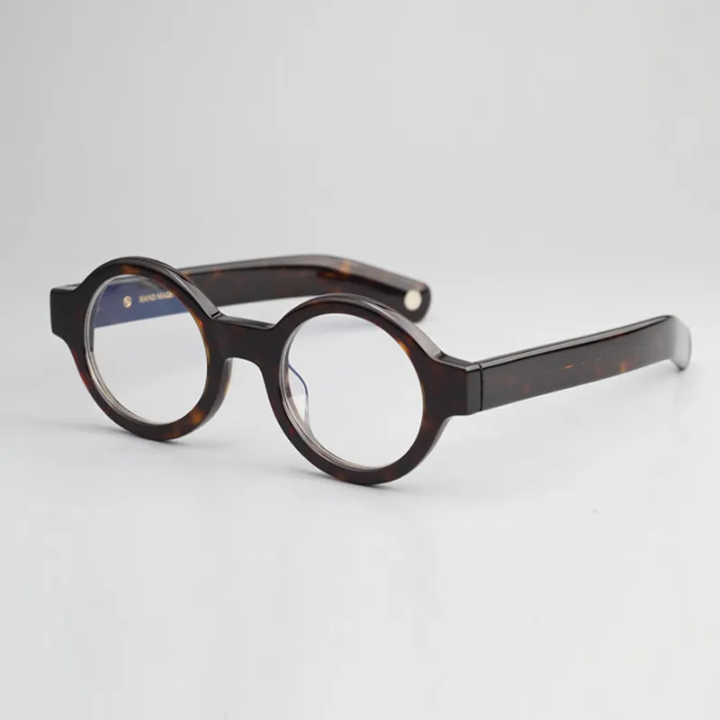 豪華なデザイナーメガネキューボジュースモールラウンド眼鏡男性メンガラスフレーム男性オタク眼鏡黒いカメ厚酢酸JanPane4580640