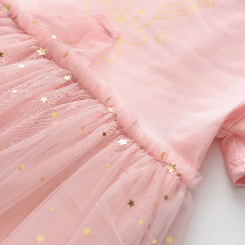 Flickor söta klänningar sommar barn tecknad kanin prinsessa klänning barn sequined kostymer baby vestidos 3-7y 210429