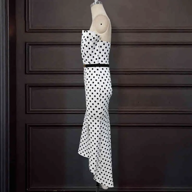 HIGH STREET Mode Sommer Designer Runway Kleid Damen Trägerlos Asymmetrisch Polka Dot Schlitz 210521