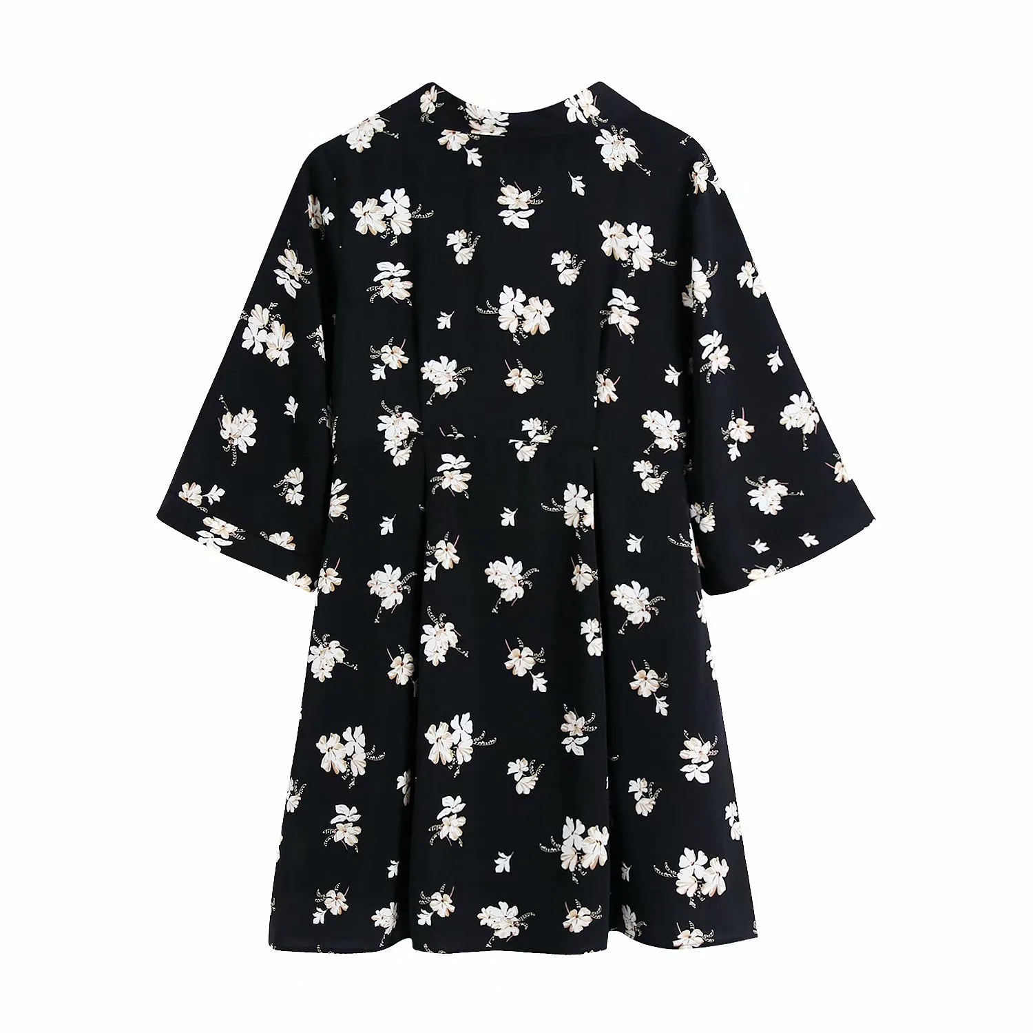 Noir imprimé fleuri Kimono robes pour femmes mode d'été à manches courtes et larges Mini femme robe Chic Homewear ceinture Vestido 210430