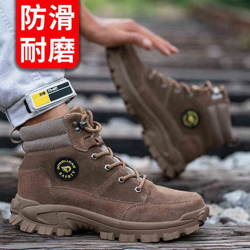 Yüksek üst Güvenlik Ayakkabıları Çelik Toe Cap Anti-Smash Anti-Piercing Hafif Rahat Sıcak Erkek Botları Çalışma Platformu 220208