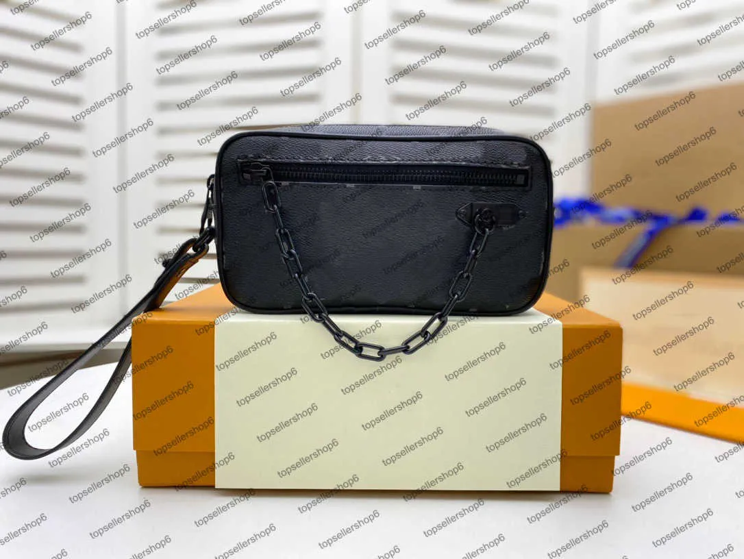 M68321 M55703 POCHETTE VOLGA Men CLUTCH Chain bag Designer Genuine cowhide leather canvas embossed check removable strap handbag p247f