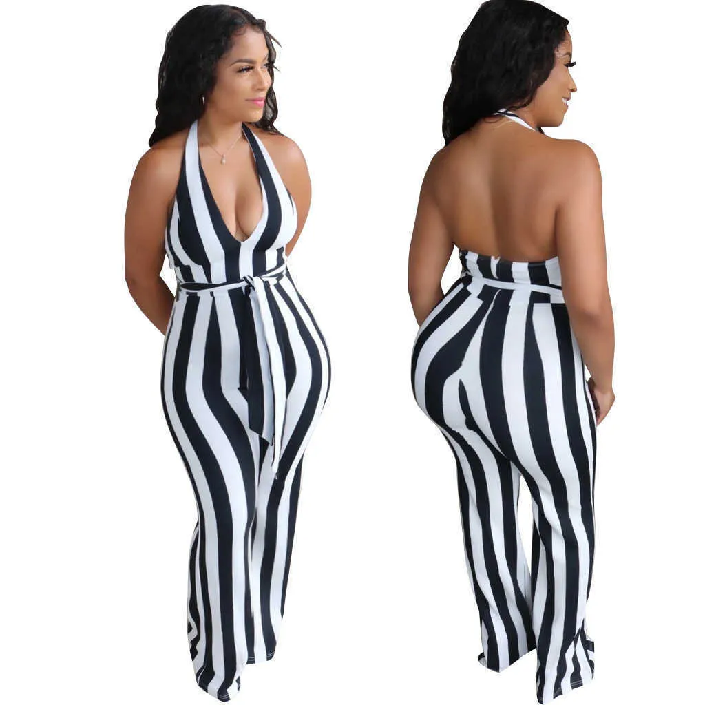 Damskie jumpy Designant Sexy Głębokie V-Neck Sling Paski Drukowane Bez Rękawów Backless z Sashes Fashion Trumpet Spodnie Clubwear Plus Size A8701