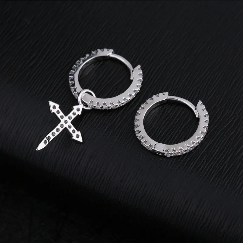 Orecchini pendenti con croce in zirconi cubici a mosaico in argento sterling orecchini a cerchio asimmetrici da donna S-E1093