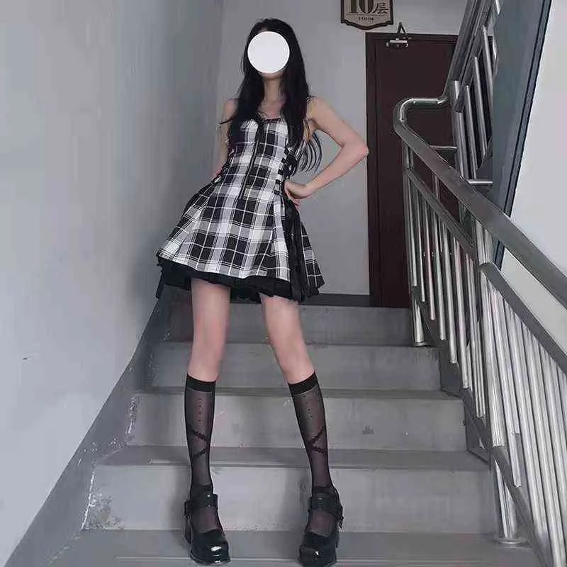 Kawaii Plaid Plissee Lolita Mini Kleid Frauen Punk Emo Harajuku Y2k Ästhetische Kleider Sets Goth Fee Grunge Alt Kpop Kleidung y1204