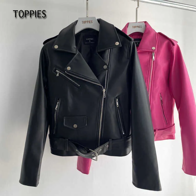 Jaqueta de couro Toppies Spring Autumn Women Women Faux Leather Coat Zipper Biker Coat Feminino Casual Outwear 210908