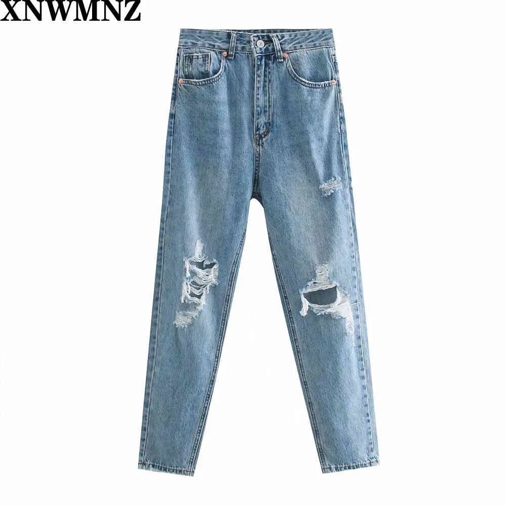 Za blekade högvivna jeans med femfickdesign rippade detaljering på framsidan och dragkedja fluga metall toppknappen fasta