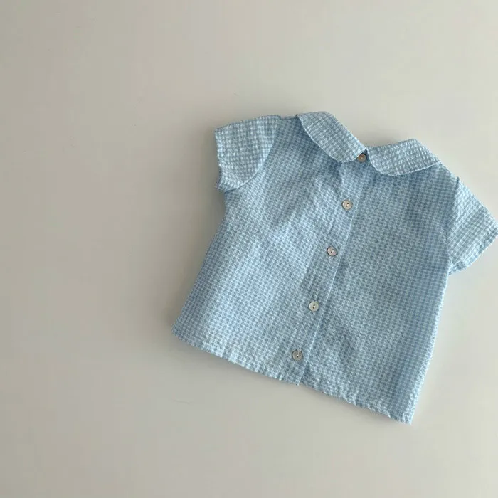 Camicia da bambina estiva Semplice camicetta da bambina dolce e versatile a maniche corte con risvolto largo 210515
