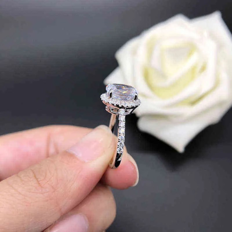 Bagues de fiançailles en diamant de 2 carats, coupe ovale, en argent sterling, bande de mariage solide, bijoux de mariée, boîte incluse 211217