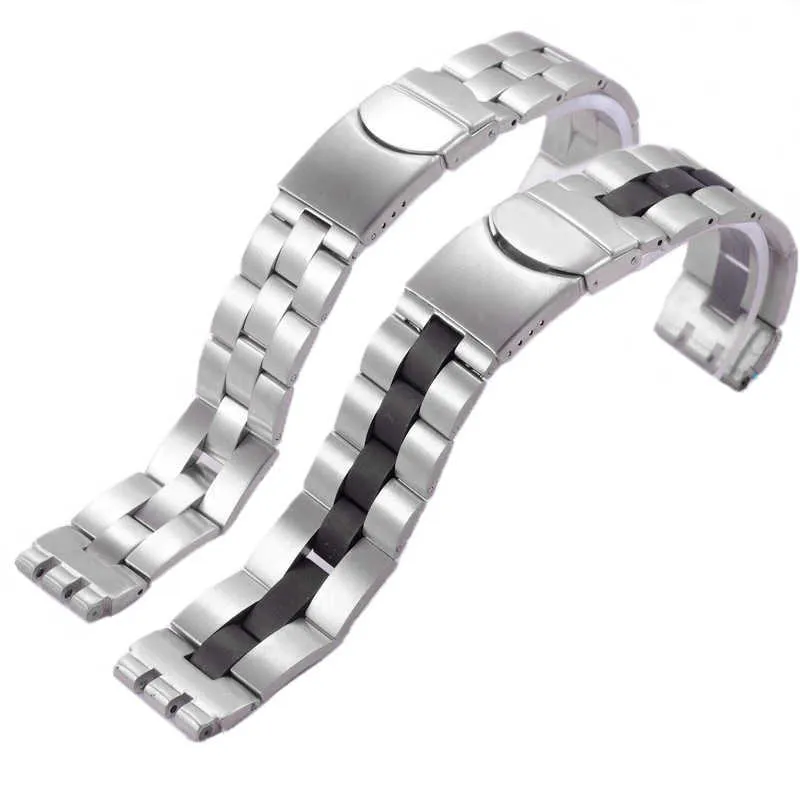 إكسسوارات ساعات Swatch Ycs Yas Ygs Irony Strap Silver Solid Stainless Steel Watchband Men's / Women's Metal Bracelet Stock H0915