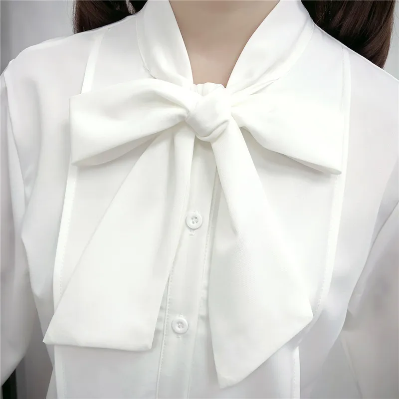 Blusas y manga larga para mujer Camisas de gasa Camisa blanca con nudo de lazo Puff con cuello en V Tops para mujer Tallas grandes 4XL 5054 50 210417