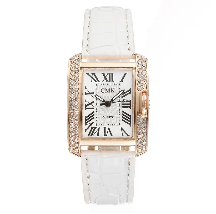 Bons valores deslumbrante relógio quadrado dial temperamento atmosfera relógios femininos moldura de diamante relógio de quartzo feminino pulseira de couro ladie2387