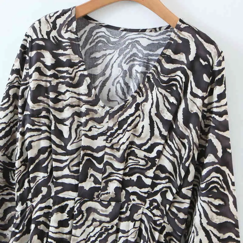 Vintage Woman V Neck Zebra Print Cotton Dress Spring Fashion Ladies Drapped Long es Female Elegant Holiday 210515