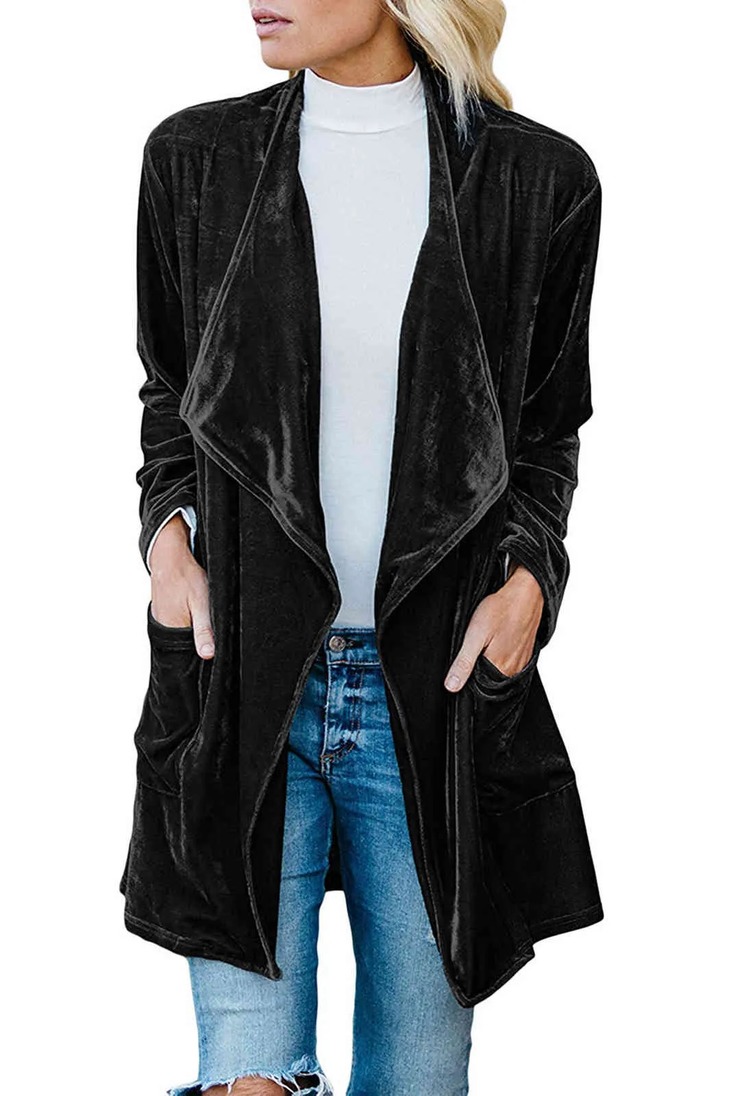 Vrouwen Trenchcoat Lange Mouw Fluwelen Windjack Losse overjas Fashio Cardigan Herfst Winter 210513