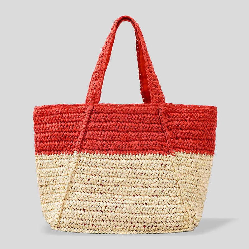 Torby na zakupy Casual tkane słomy damskie torebki lato plaża moda damska torba na ramię nowy kupujący kobieta tote rattan handmade 220301