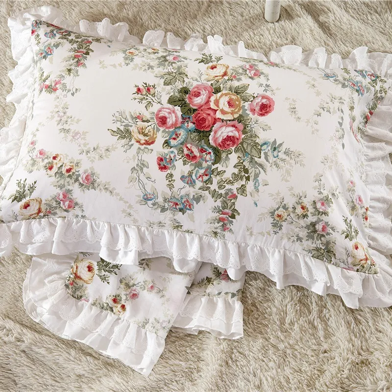 Top mit Blumenmuster, Rüschen, Bettrock, Tagesdecke, Matratzenbezug, Bettdecke aus 100 % Satin-Baumwolle, Bettlaken, Prinzessinnen-Bettwäsche, Heimtextilien Bedclo2897