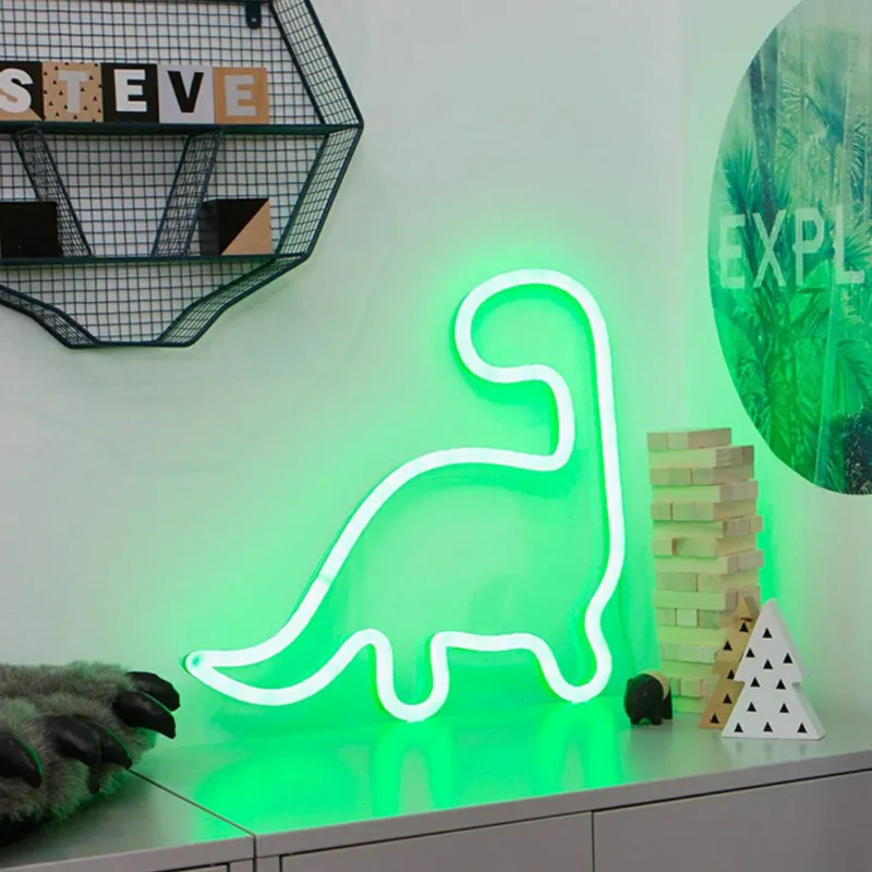 Dinosaur de neon leve à noite liderado para festas de casamento de aniversário de parede de parede de crianças penduradas quarto de crianças casa de decoração de decoração lâmpadas206o