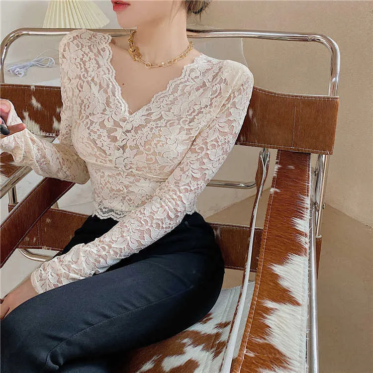 Vrouwenkant blouse slanke lange mouw met onderste laag herfst en winter zwarte korte panty's top 210529