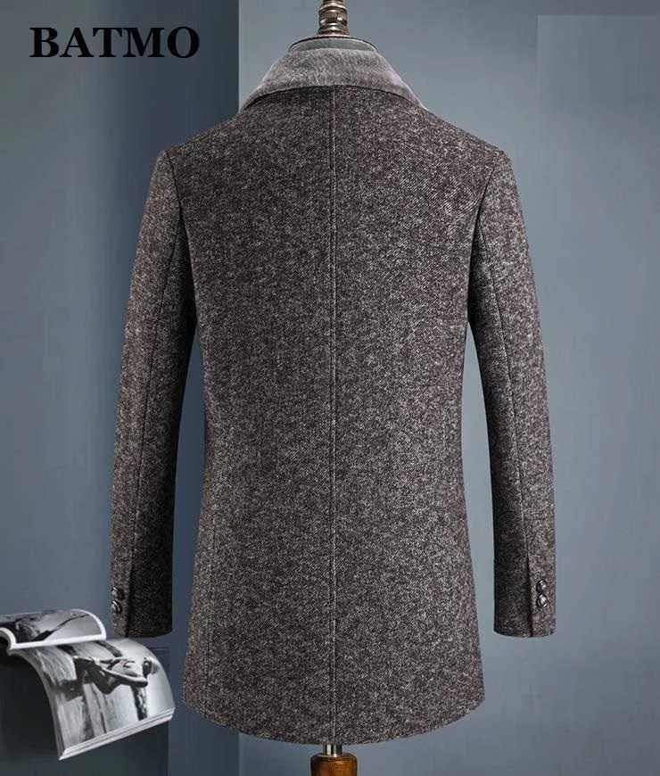 BATMO arrivo inverno trench in lana spessa di alta qualità da uomo, giacche di lana grigia da uomo, taglie forti M-4XL, AL41 211011