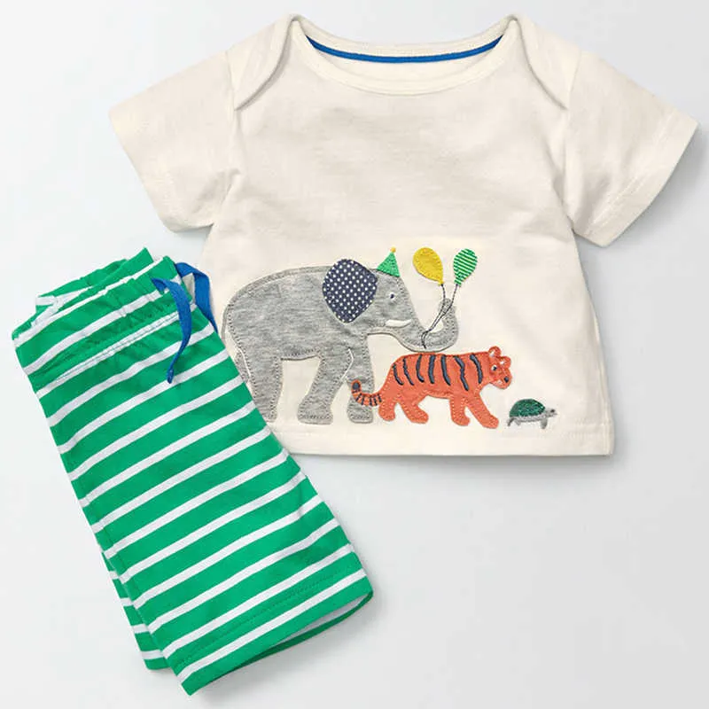 Bear Leader Baby Kläder Ställer Barnkläder Sommarpojkar Kläder Mönster Kläder + Striped Pants 2ps För Baby Boys 210708