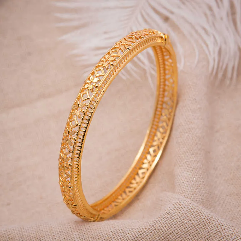 24k braceletes de dubai pulseiras mulheres menina pulseira de ouro pulseira de flores casamento cobre bride bride bijoux femme q0719