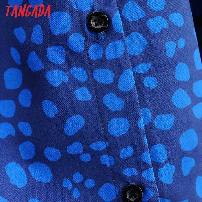 Tangada Moda Donna Blu Leopard Print Abito camicia Primavera Arrivo Manica lunga Signore Abito longuette Abiti 1F27 210609