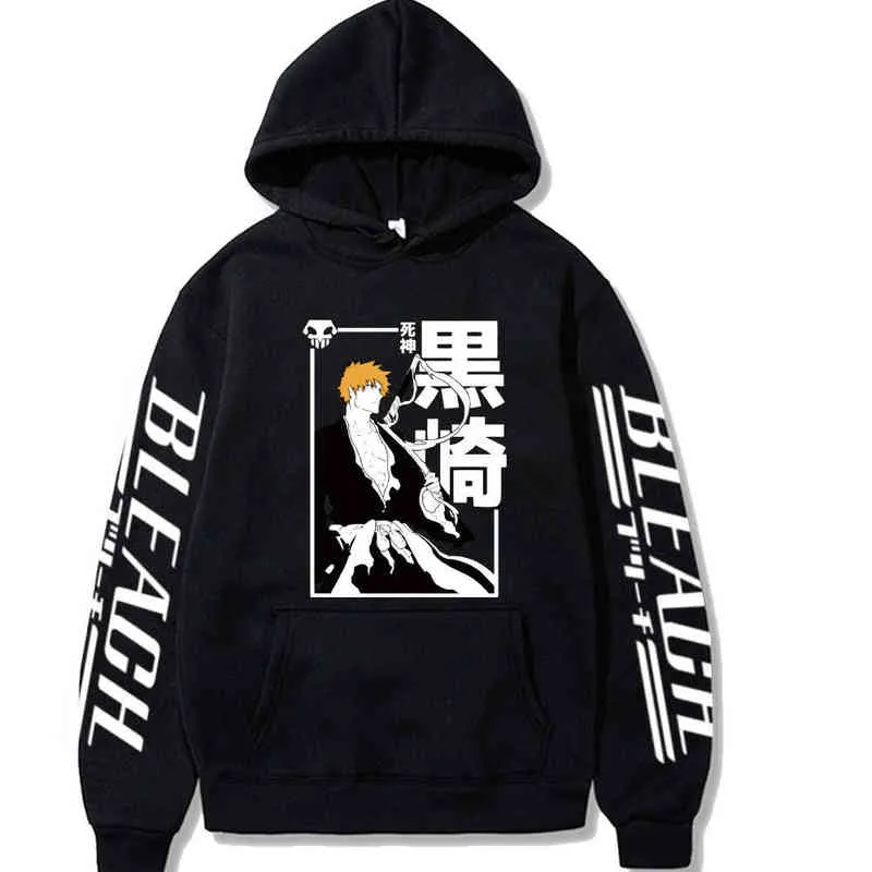 Bleach Anime Hoodie Kurosaki Ichigo Gedrukt Hoodie Sweatshirts Mannen en Vrouwen Casual Sport Trui Tops Y220713