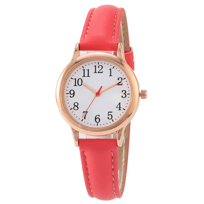 Whole Clear Numbers Fine Leather Strap Quartz Womens Watches Simple Elegant Students Watch 31MM Dial Wristwatches229R