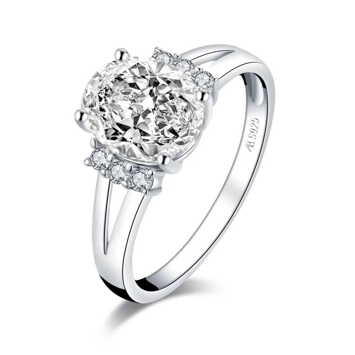 Joyería de plata de ley 925 para mujer, anillo de diamante sintético ovalado de 3 quilates, anillos de plata de compromiso para boda
