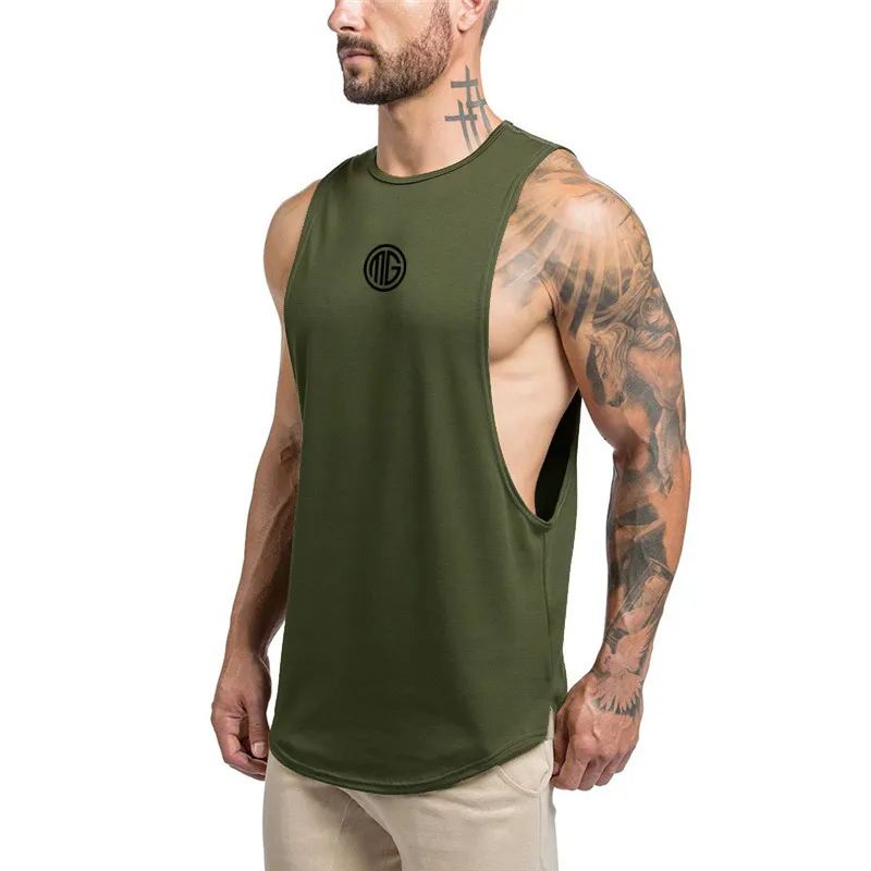 MuscleGuys musculatie vest bodybuilding kleding en fitness mannen open side undershirt effen tank tops lege mannen onderhemd 210421