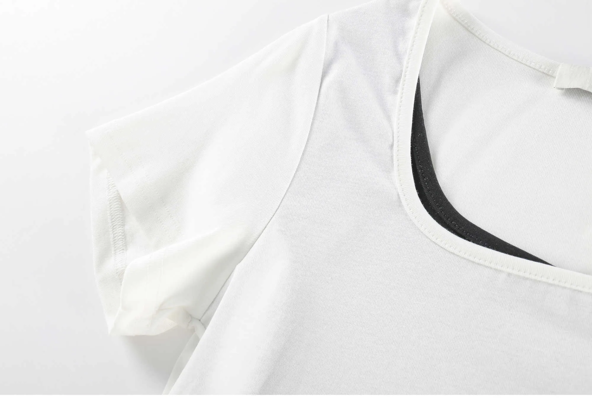 Casual Square Collar Short Sleeve T-shirt Women's Summer Design Slim Fake Two White Top 210615
