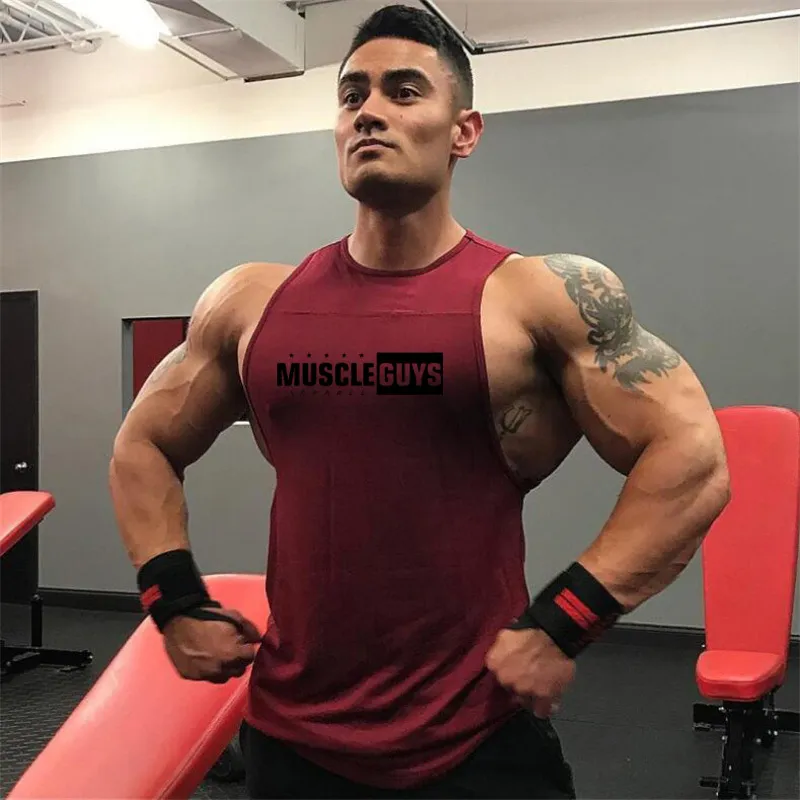 Muscleguys singlet canotta bodybuilding stringer tank top men fitness vest cotton sleeveless shirt cut off sportswear clothing 210421