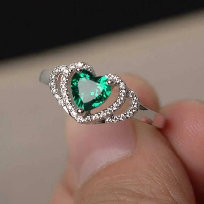 2021新しいトレンディハートオリジナルグリーン結婚指輪セット女性の女性の記念日ギフトパーティージュエリー卸売X0715