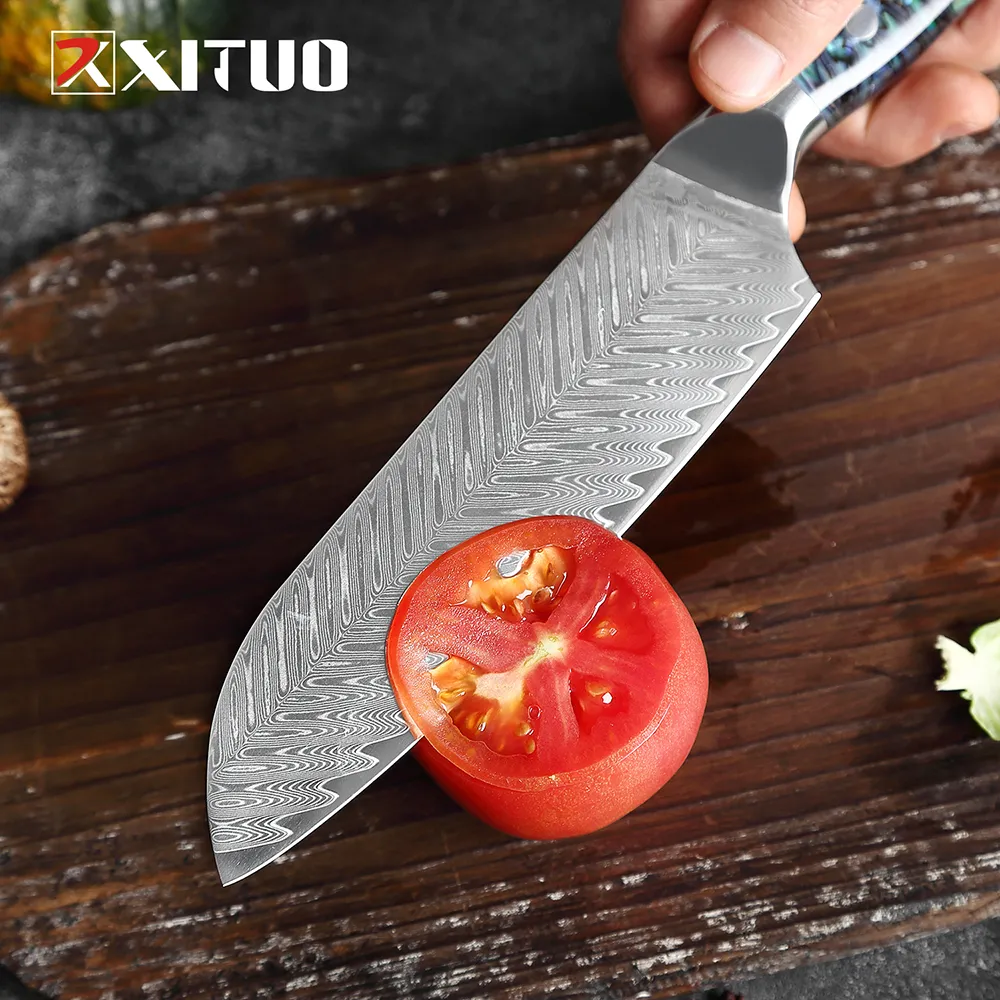 Eamascus stål lnife set kök kock lnife japansk stål vg10 super skarp santoku knivar utbenande lnife utsökt skal handtag new2457