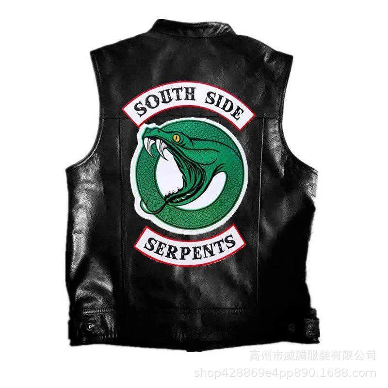 2019 New Fashion Sons Of Anarchy Embroidery Leather Rock Punk Vest Cosplay Costume Black Color Motorcycle Sleeveless Jacket Y0913314B